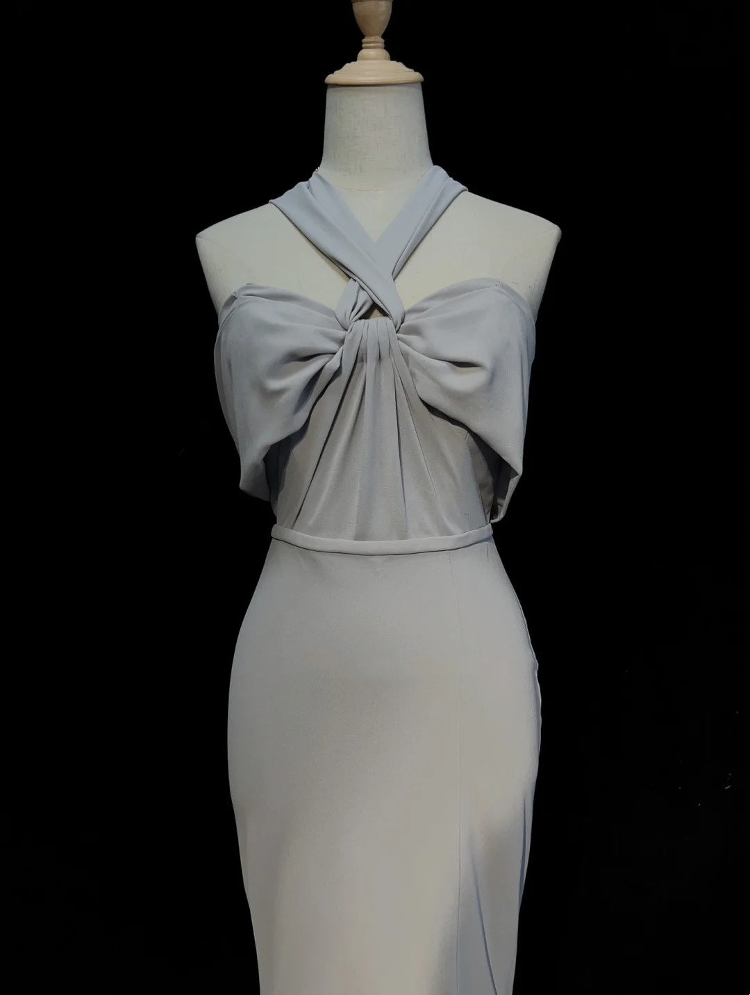 Vintage-Ballkleider Inspo Meerjungfrau Neckholder Grau Lang 1990er Mit Falten Abendkleider N3325