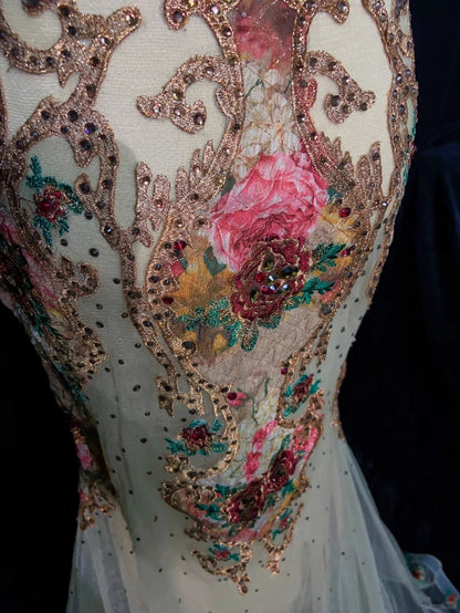 Magnifiques Robes de Bal Sirène en Tulle Blanc avec Perles Appliquées Tenues de Soirée Longues N3401