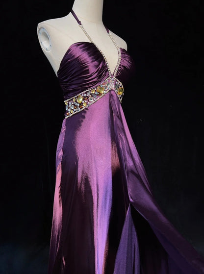 Vintage-Abschlussballkleider 90er Meerjungfrau Neckholder Traube rückenfrei mit Perlenbesatz langes, halboffizielles Abendkleid N3667