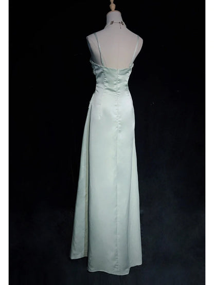 Vintage Prom Dresses Inspo A line Spaghetti Strap Sage Green With Ruffled For Women Formal Dress N3242