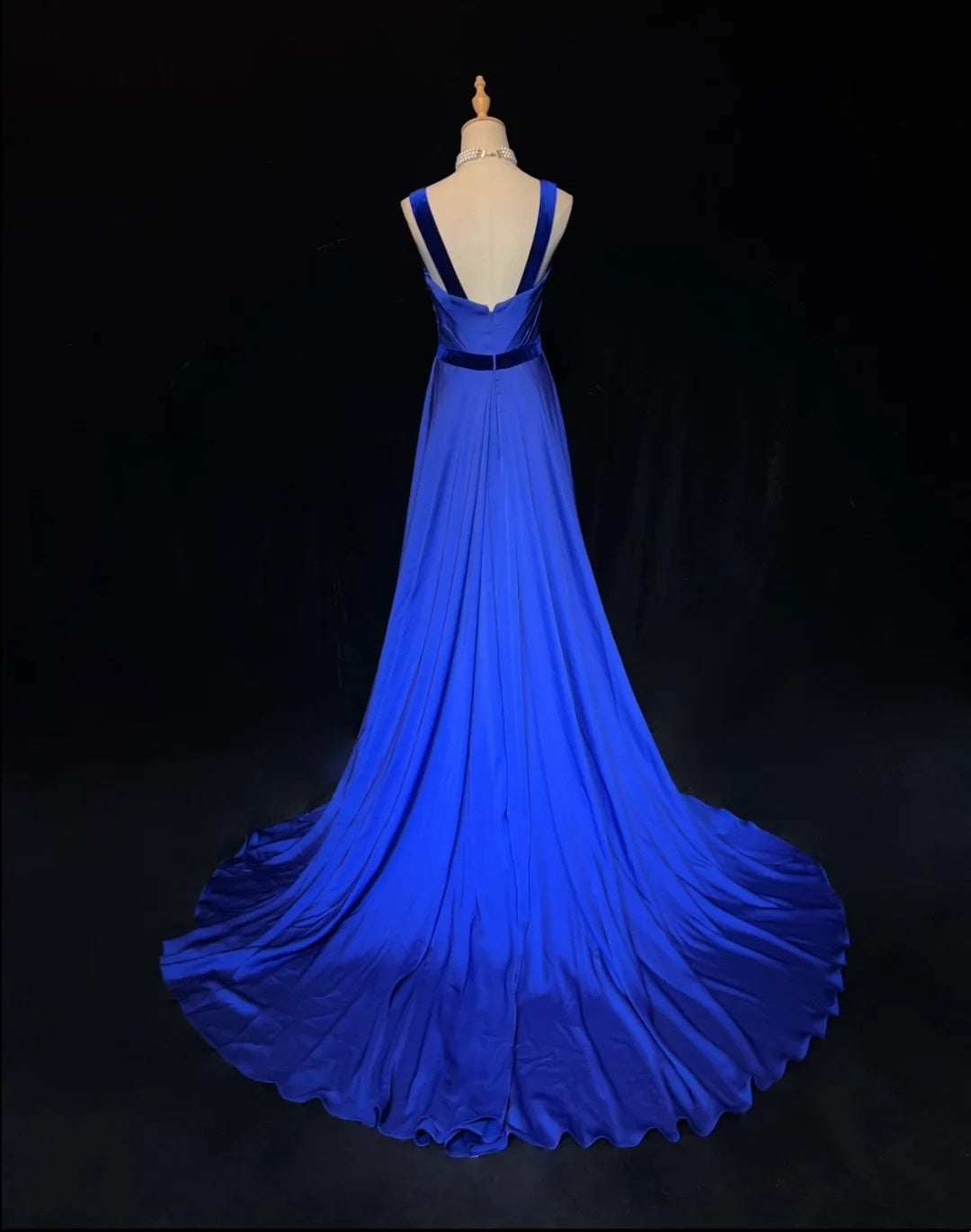 Robes de bal vintage Sirène Bleu Royal Velours Sans Manches Avec Perles Années 90 Longue Robe de soirée N2902