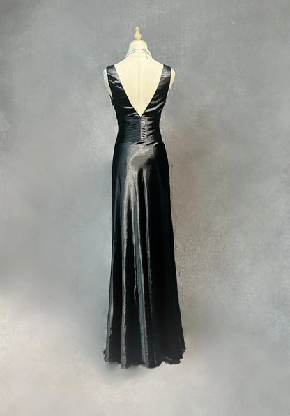 Robes de bal sirène modestes, dos nu, en satin noir avec volants, longues robes de soirée N3466