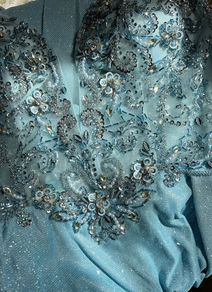 Elegante Abschlussballkleider Inspiration Meerjungfrauen-V-Ausschnitt-Träger Blau Pailletten mit Rüschen für Damen Formelles Kleid N3227
