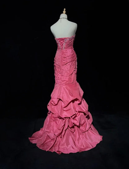 Robes de bal vintage sirène bustier satin rose à volants superposés années 90 longue robe de soirée N2916