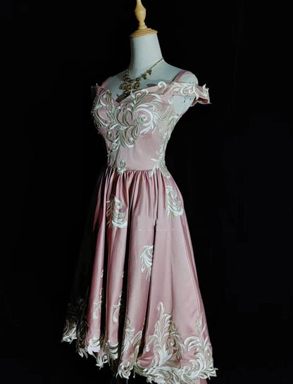 Bescheidene Abschlussballkleider Inspiration High Low Schulterfrei Rosa Satin mit Spitze für Damen Festliches Kleid N3218