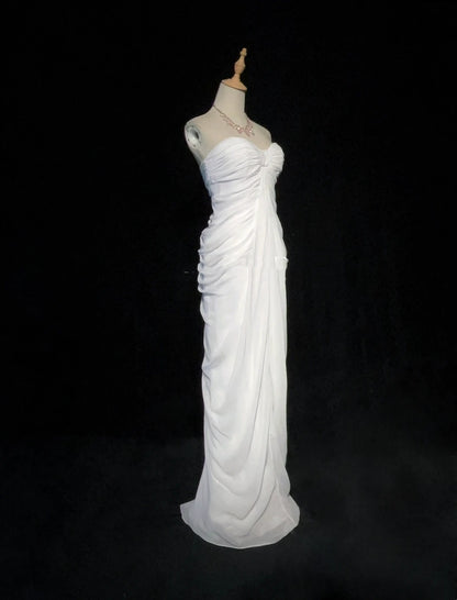 Elegante Ballkleider Meerjungfrau Sweetheart Weiß Chiffon mit Rüschen Langes Abendkleid N2895