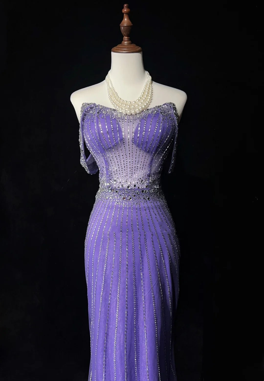 Glitter Prom Dresses Mermaid Sweetheart Lilac Tulle With Beading Backless Long Formal Evening Dress N3888