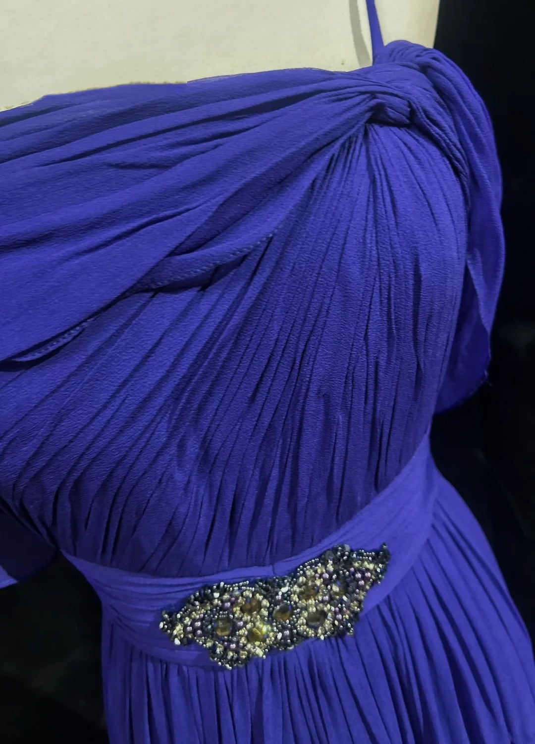 Robes de bal vintage, ligne A, fines bretelles, bleu roi, années 90, avec volants, perles, longue robe de soirée formelle N2506
