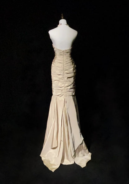 Robes de bal vintage des années 2000, sirène, bustier en cœur, couleur champagne avec perles, longue robe de bal N3023