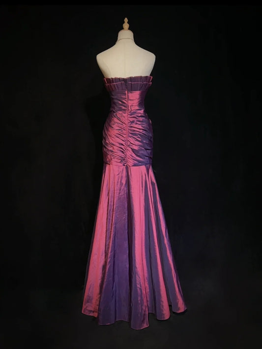 Vintage Prom Dresses Mermaid Sweetheart Purple Satin 90s With Ruffles Long Formal Party Dress N2513