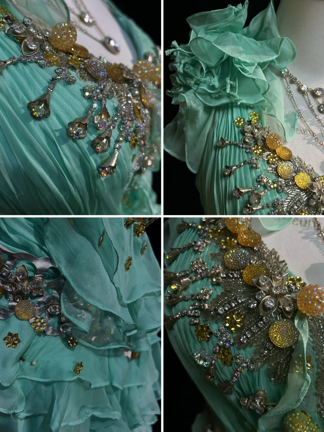 Robes de bal vintage coupe trapèze asymétriques vert menthe années 70 avec volants en mousseline longue robe de soirée formelle N2525
