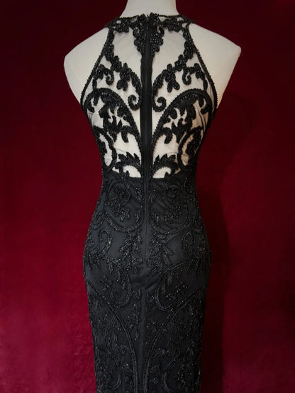 Robes de bal élégantes Inspo Sirène Col Rond Noir Pailleté Avec Perles Pour Femmes Robe de Soirée N3237