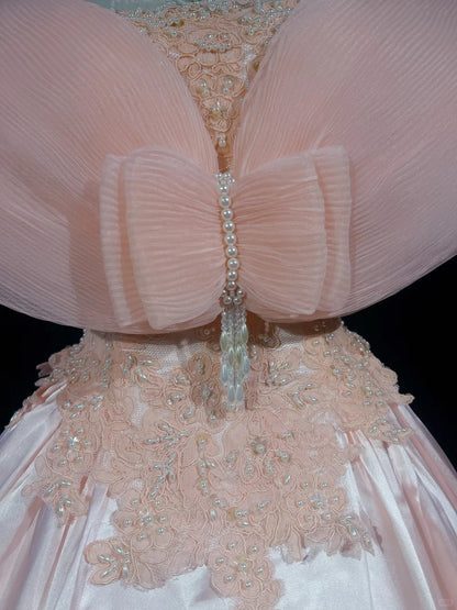 Vintage Prom Dresses 1960s Ball Gown Strapless Blush Pink With Lace Floor Length Sleeveless Evening Formal Outfits RB5121
