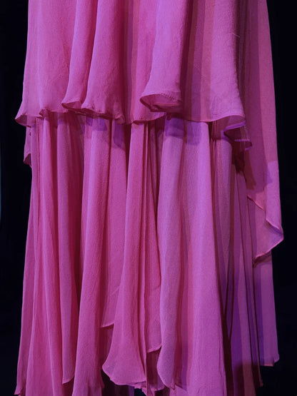 Glamour Ballkleider High-Low Neckholder Hot Pink Chiffon Mit Perlen Abendkleider N3842