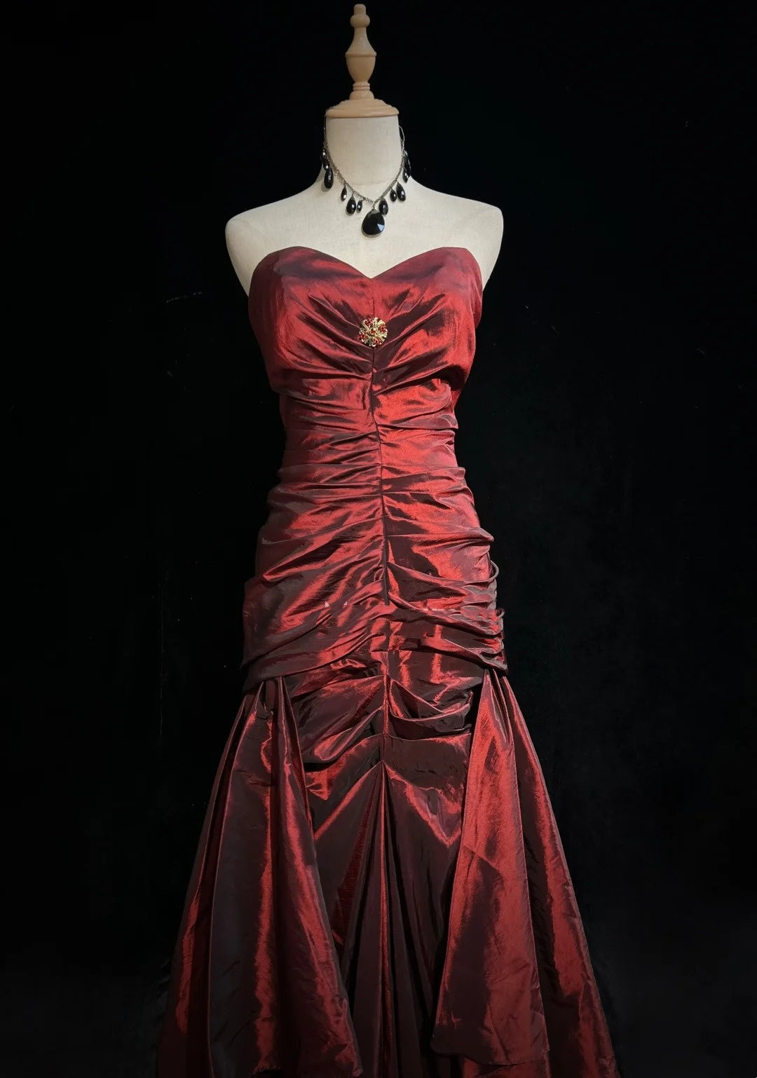 Vintage 90er Abschlussballkleider Meerjungfrau Sweetheart Burgund Taft mit gerafftem langen Ballkleid N3031