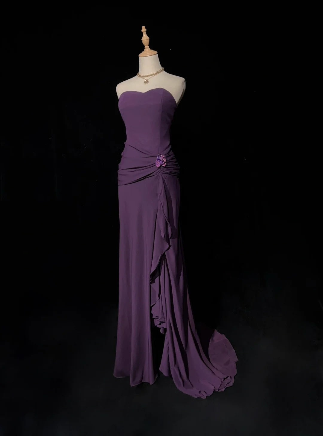 Robes de bal vintage des années 60 sirène bustier en cœur mousseline violette longue robe de bal N3102