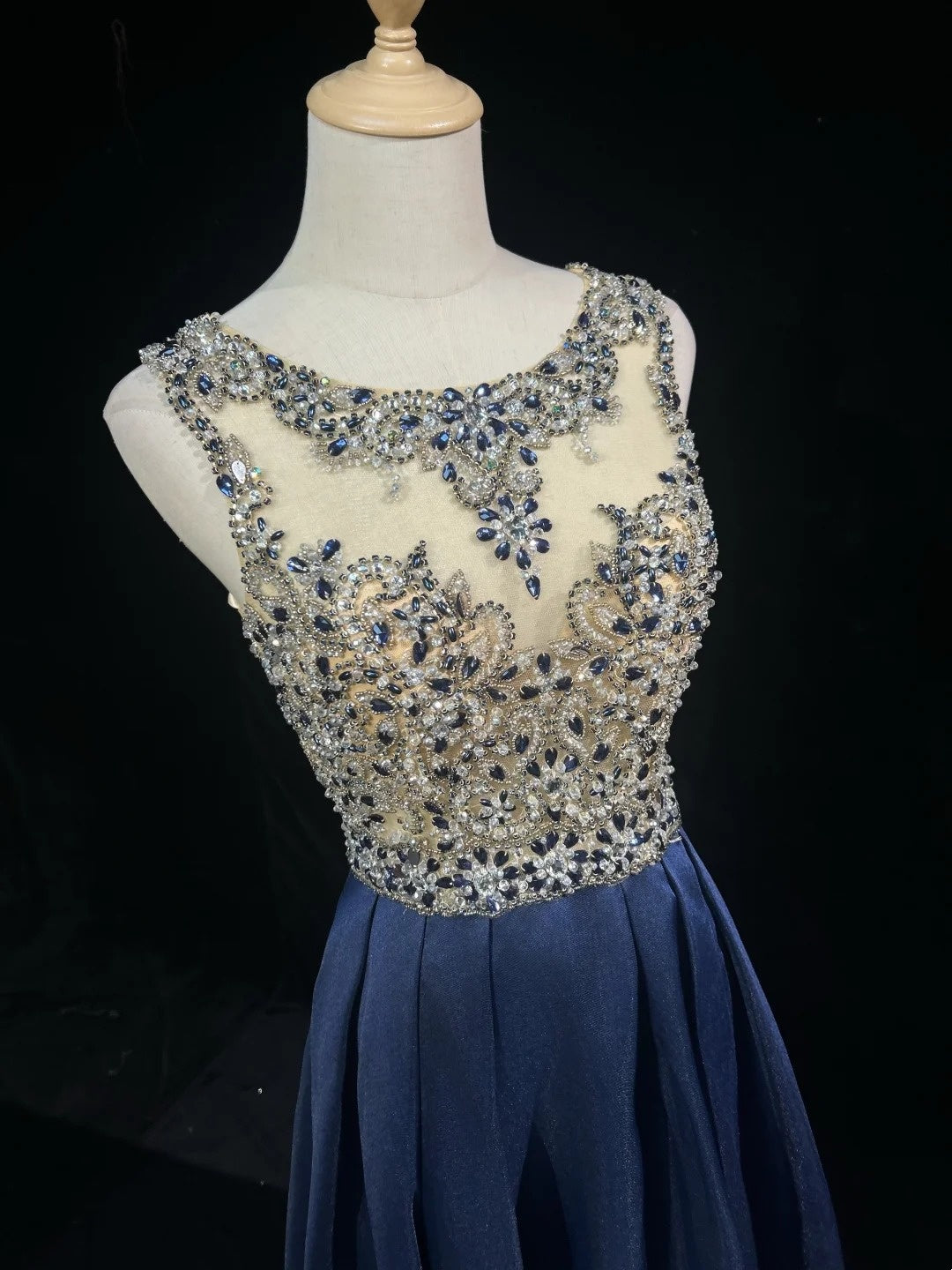 Vintage Prom Dresses A-Linie U-Boot-Ausschnitt Marineblau Satin 80er Jahre Mit Perlen Lang Formelle Abendgarderobe N4220