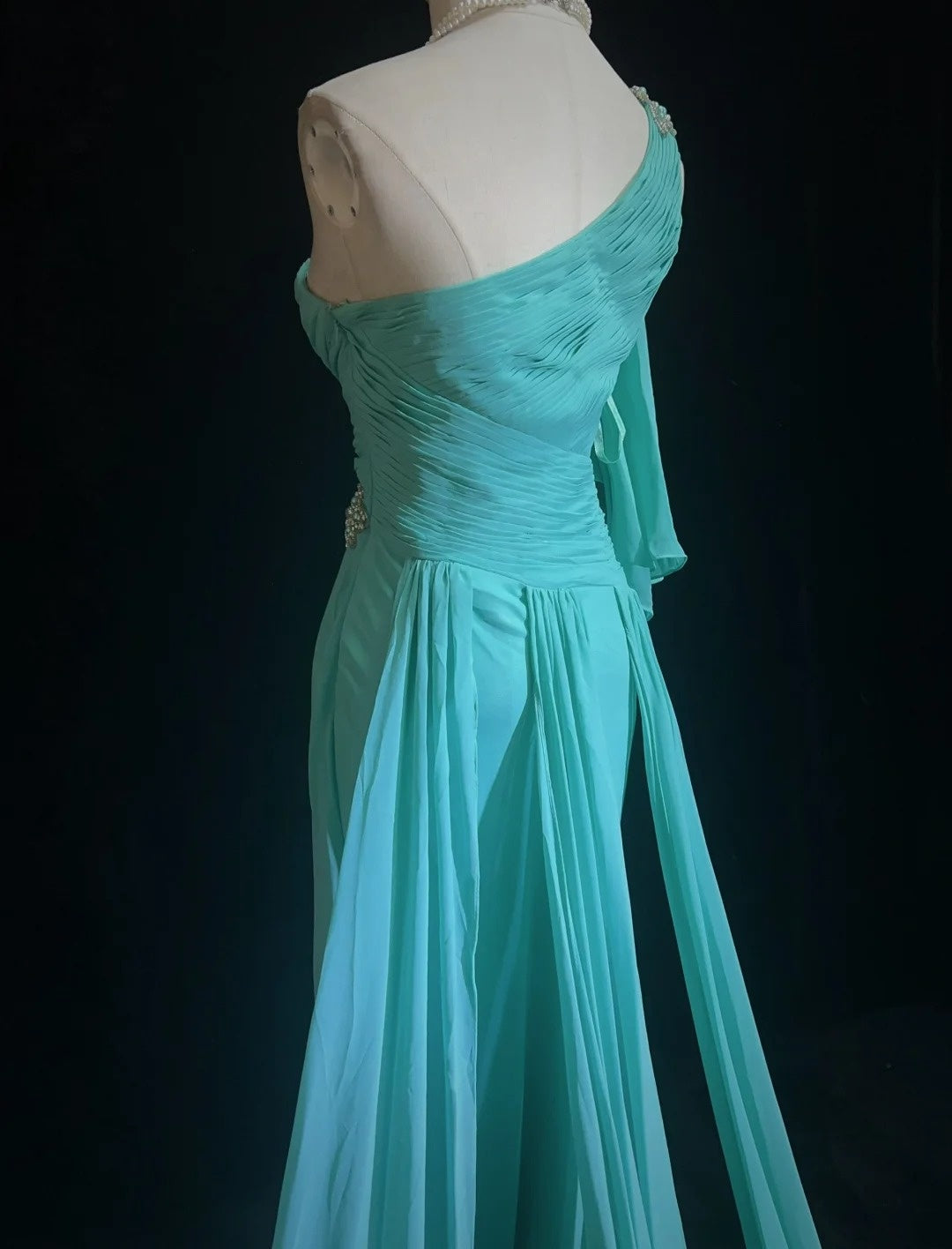 Robes de bal vintage Sirène Asymétrique Bleu Mousseline Années 80 Robe longue de soirée N2758
