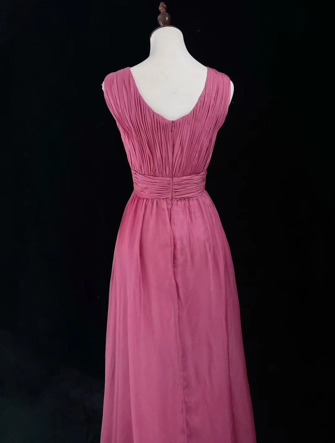 Robe de soirée trapèze col en V en mousseline rose pour fête, remise de diplôme, bal de promo et occasions spéciales N2464