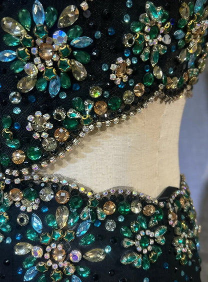 Robes de Bal Vintage Sirène Col Rond Noir Fendu Avec Perles Années 1970 Robe de Soirée Longue N2611