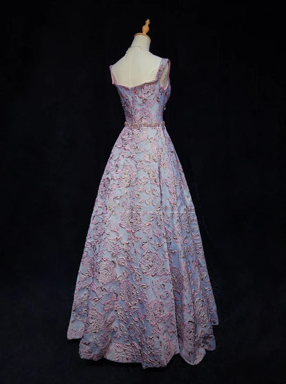 Robes de bal modestes à bretelles spaghetti en dentelle lilas avec perles, longues tenues de soirée N3463