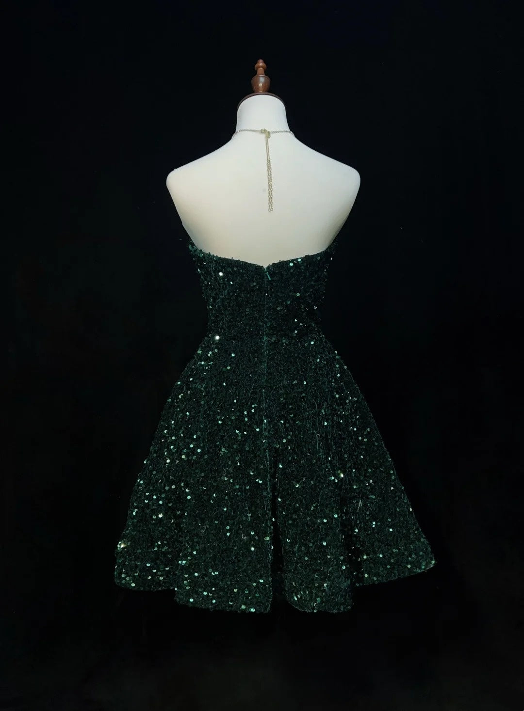 Robe de bal vintage en cœur vert foncé à sequins Y2K Années 2000 Mini robes de retour à la maison N3108