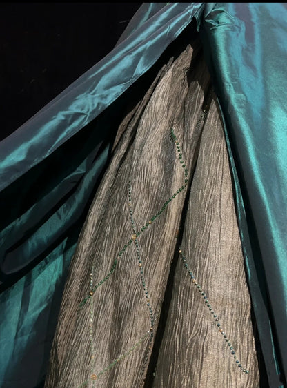 Inspiration Robes de bal vintage Robe de soirée bustier verte avec perles Robe de soirée longue années 80 N2739