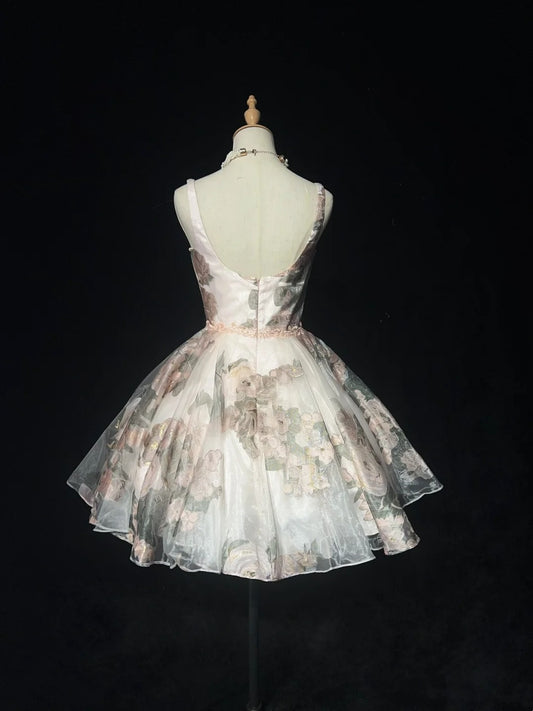 Princess Ball Gown Straps Floral Short Mini 18th Birthday Gown Homecoming Dresses N3706