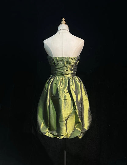 Robe de bal de fin d'année vert olive en taffetas bustier ligne A mignonne pour 16e anniversaire, tenues de rentrée scolaire N3654