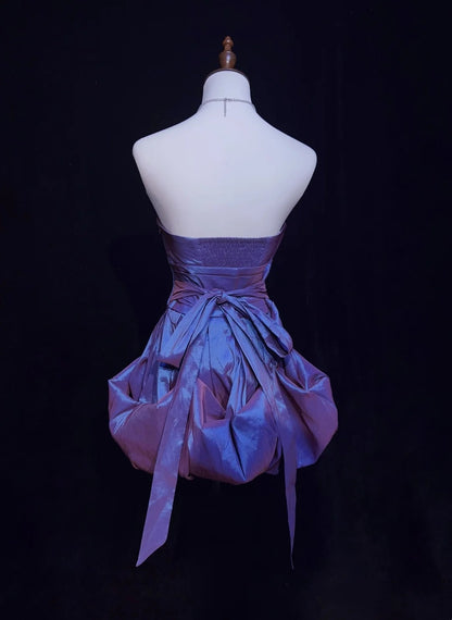 Vintage-Ballkleid, trägerlos, lila Taft, kurzes Partykleid, Cocktailkleid, Heimkehrkleid N3891