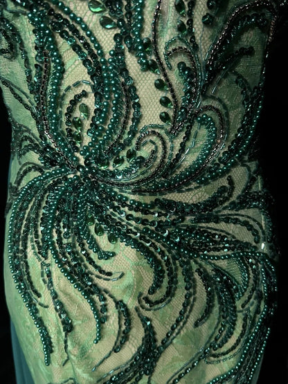 Robes de bal vintage sirène à fines bretelles vertes perlées années 90 longue robe de soirée formelle N2649