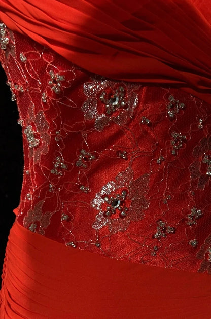 Robes de bal vintage esthétiques Années 80 Rétro Coupe trapèze Rouge Sans dos Mousseline Mi-longue Tenues de soirée N2323