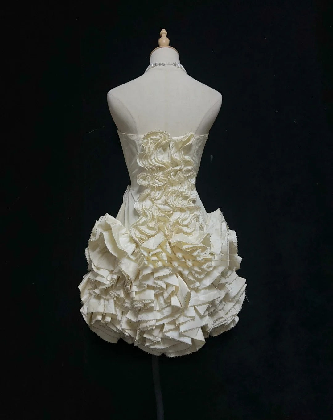Timeless Wedding Dresses Sheath Strapless Beige Satin With Ruffled Short Bridal Gown N3004