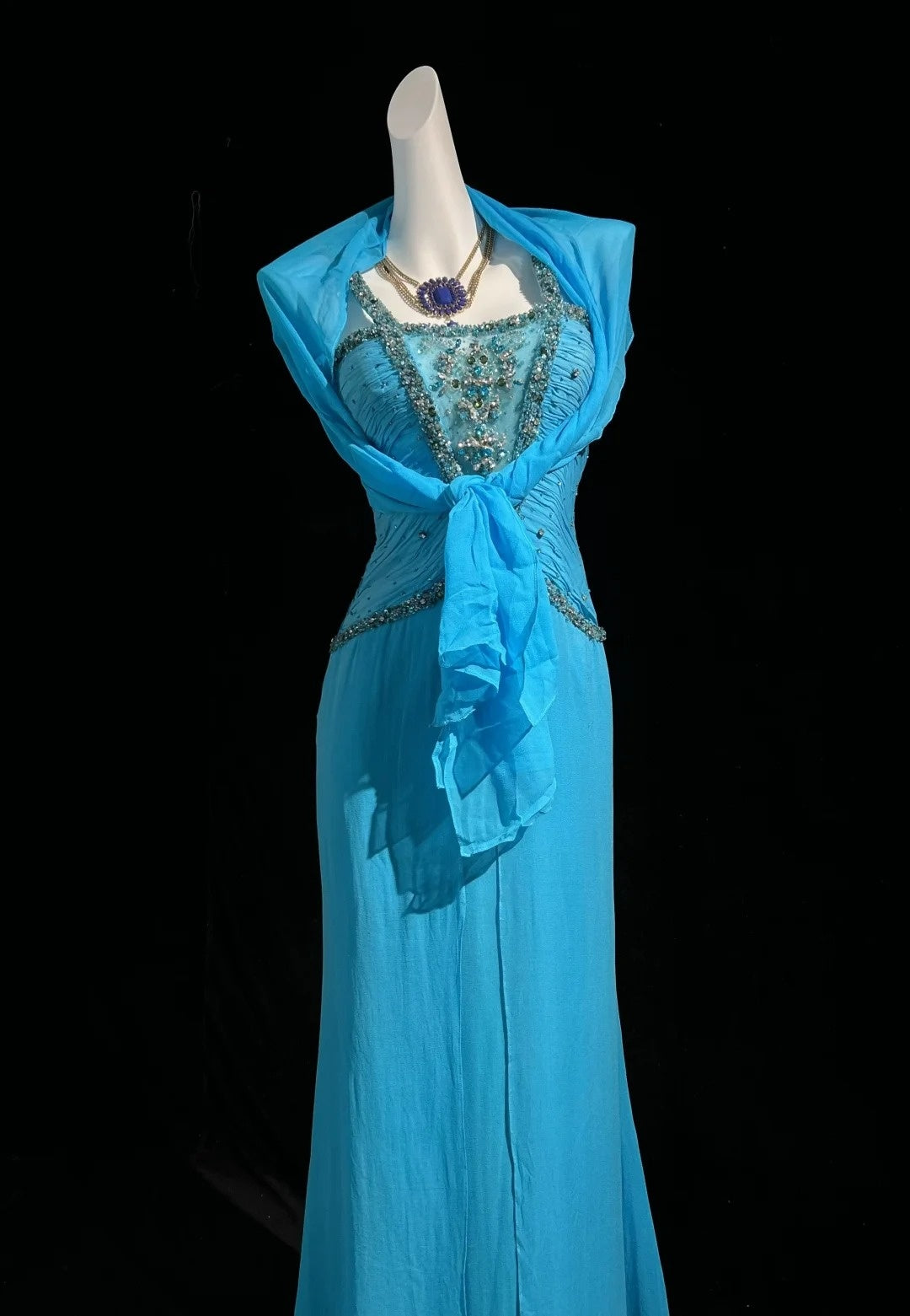Vintage Prom Dresses Mermaid Halter Blue Chiffon 80s With Beading Long Formal Evening Outfits N4201
