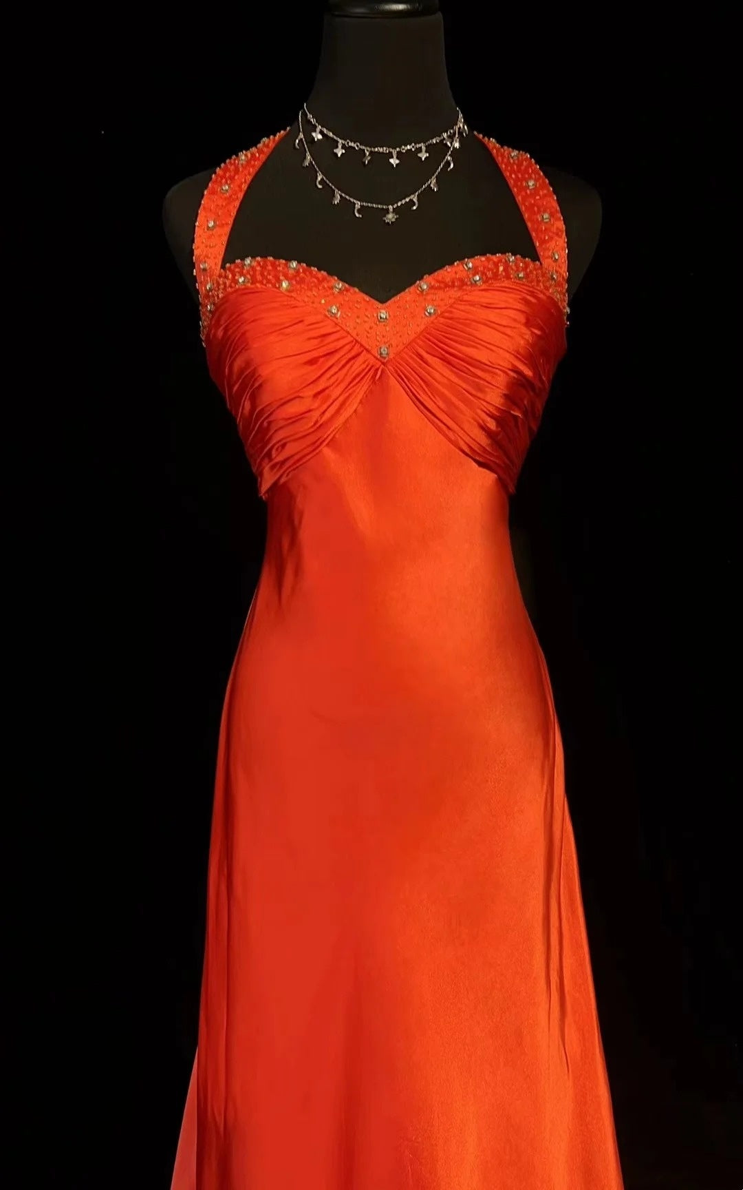 Vintage Prom Dresses A line Sweetheart Orange Satin Backless With Beading 1960s Long Formal Gown N2609