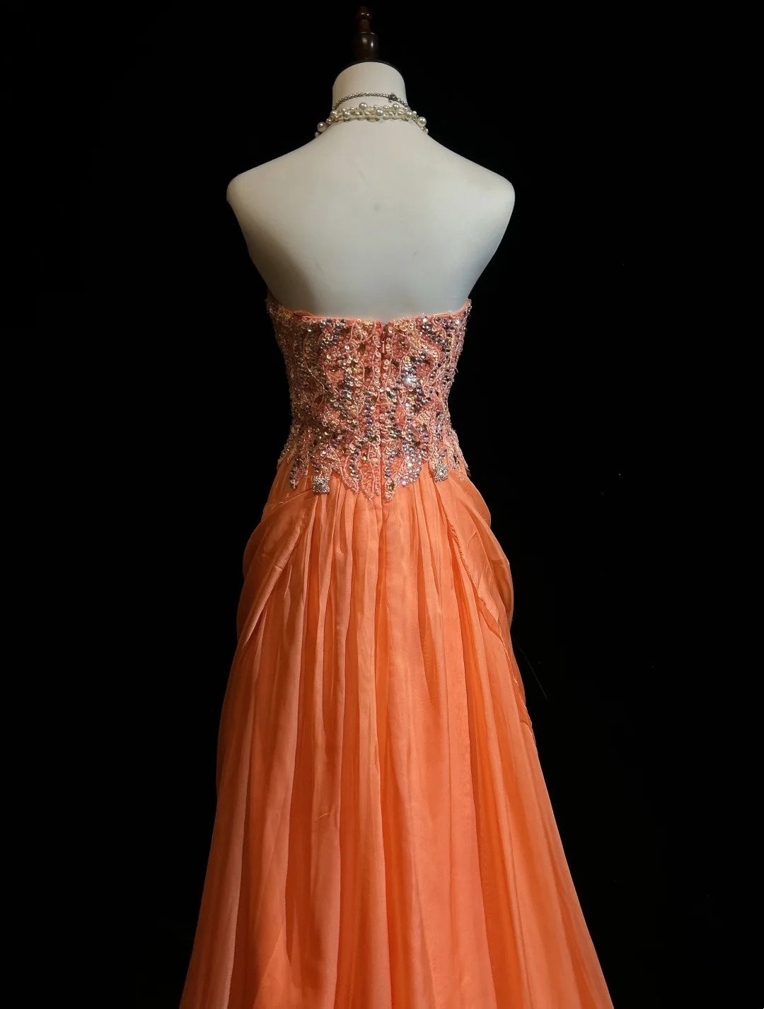 Vintage Prom Dresses A line Sweetheart Orange Ruffled Chiffon 1990s Formal Evening Gown N2666