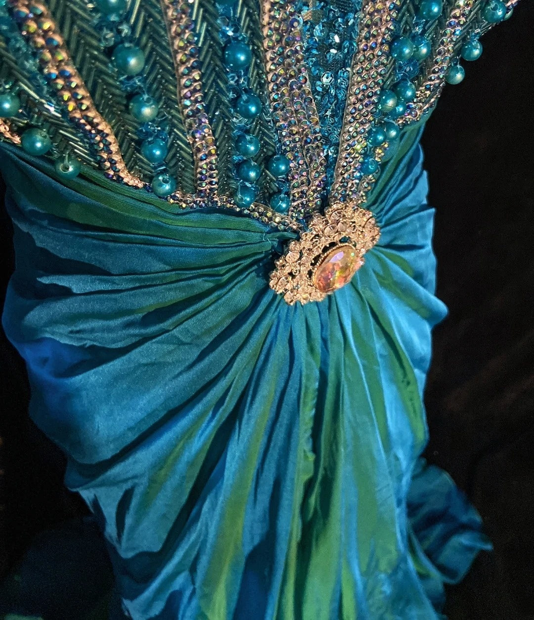 Robes de bal modestes sirène col en V bleu mousseline corsage dos nu robes de soirée formelles longueur ras du sol N3483