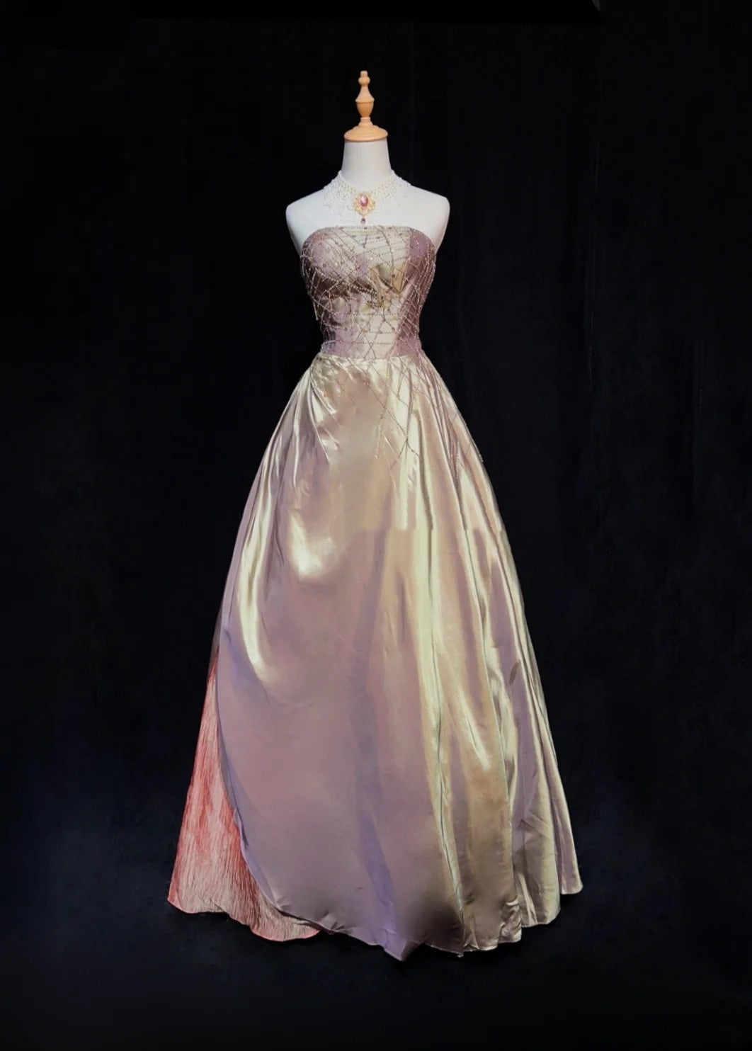 Robes de bal vintage pour le bal de fin d'année, bustier en satin rose poudré des années 80 avec perles, longues tenues de soirée formelles N3870