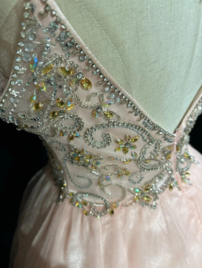 Robe de Bal Princesse à Bretelles Fines en Tulle Rose Poudré, Robes Courtes de Rentrée Hoco N3058