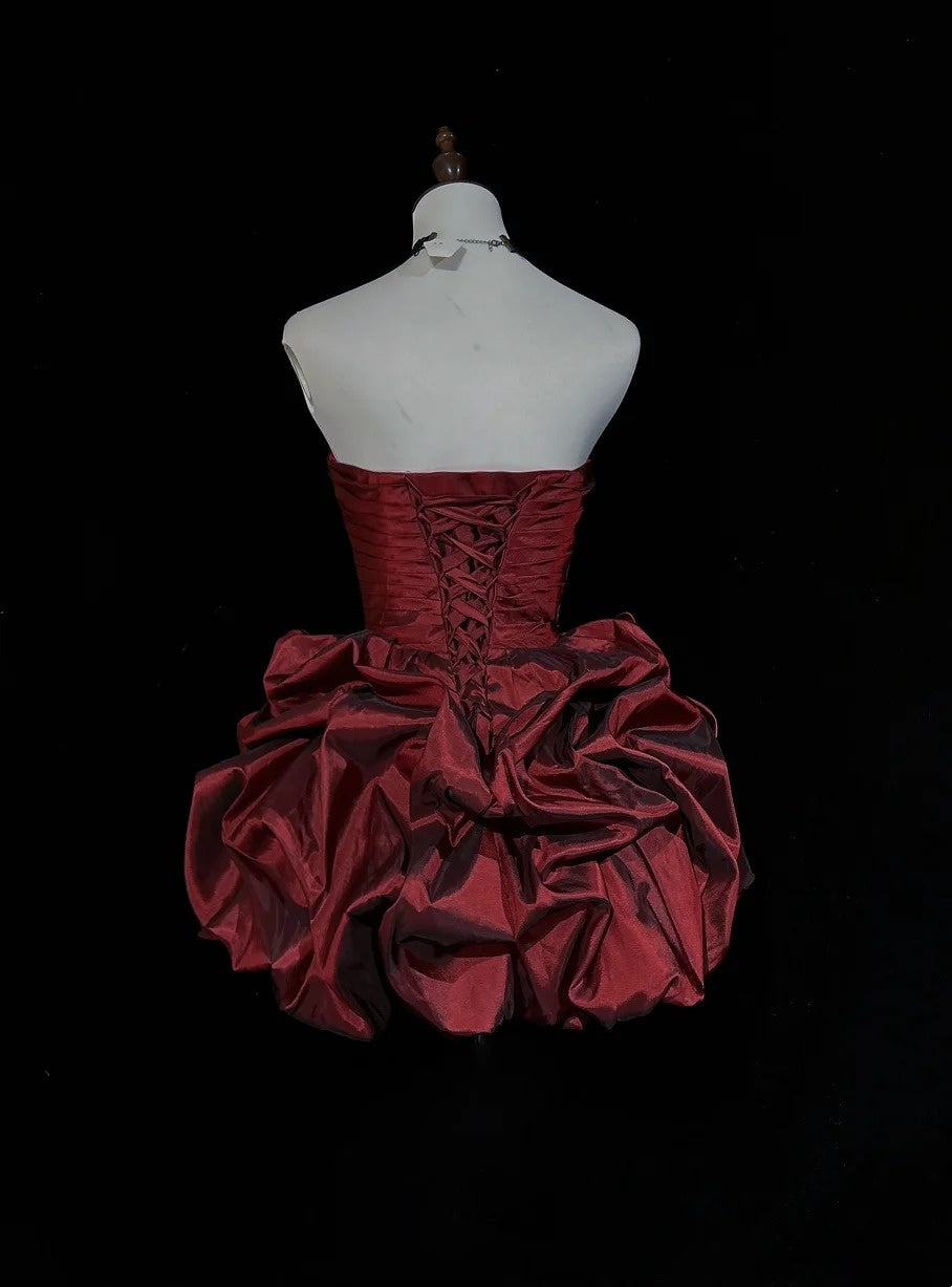 Robes de bal mignonnes en taffetas bordeaux pour le 18e anniversaire, robes de bal de retour N3657