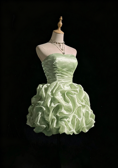 Schlichtes Ballkleid Trägerlos Mintgrün Kurz Mini Partykleid Cocktail Homecoming Kleider N4239