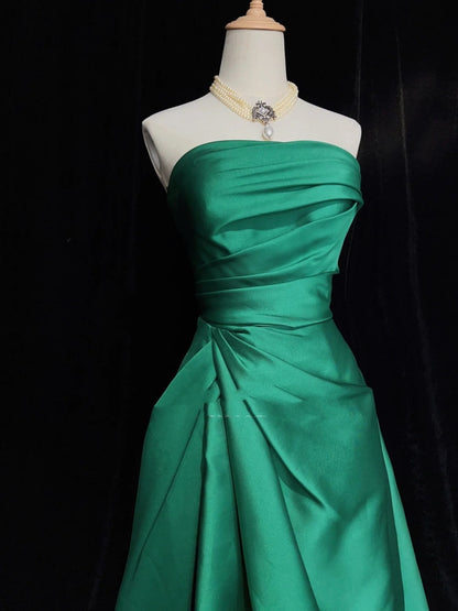 Ravissante Robe de Bal sans Bretelles Vert plissé Longue Robe de Soirée Formelle N3902