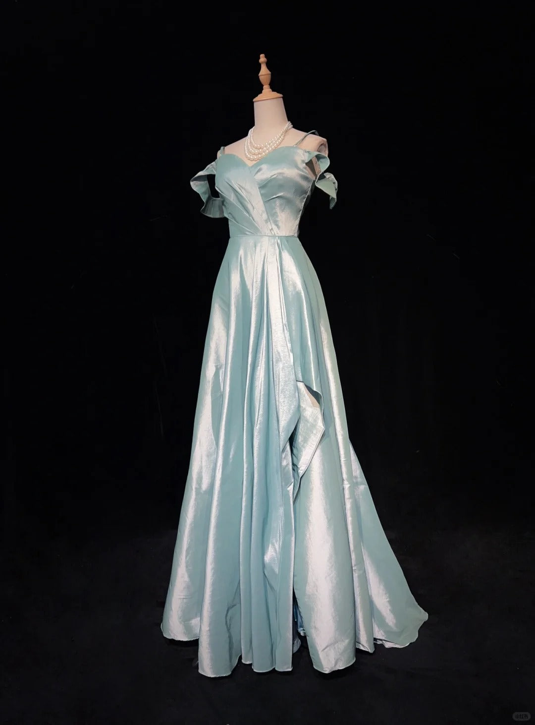 Robes de bal élégantes et chics ligne A en satin bleu ciel avec bretelles et manches, robes de soirée semi-formelles N3800