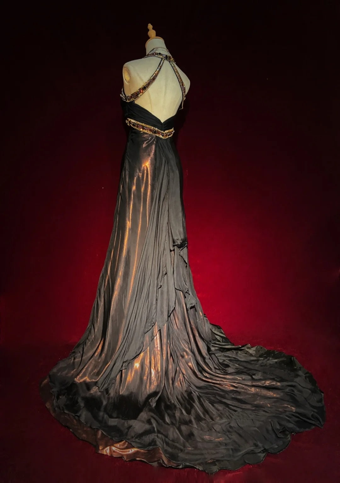 Robes de bal vintage des années 80, robe de soirée sirène à dos nu avec perles, tenues de soirée semi-formelles N3643