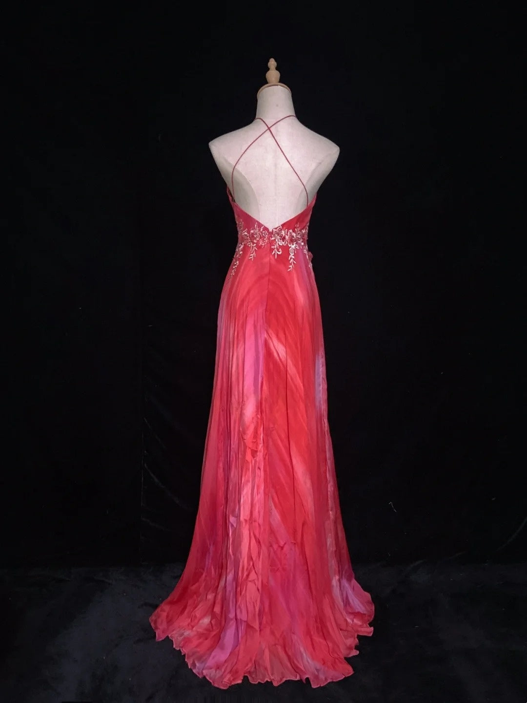 Vintage Abschlussballkleider A-Linie Neckholder Hot Pink Chiffon mit Applikationen Formelle Abendkleider N3855