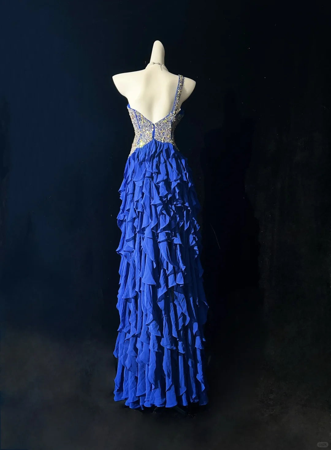 Vintage Prom Dresses 1950s High Low One Shoulder Royal Blue Chiffon With Layered Tiered Sleeveless Evening Formal Outfits RB4326