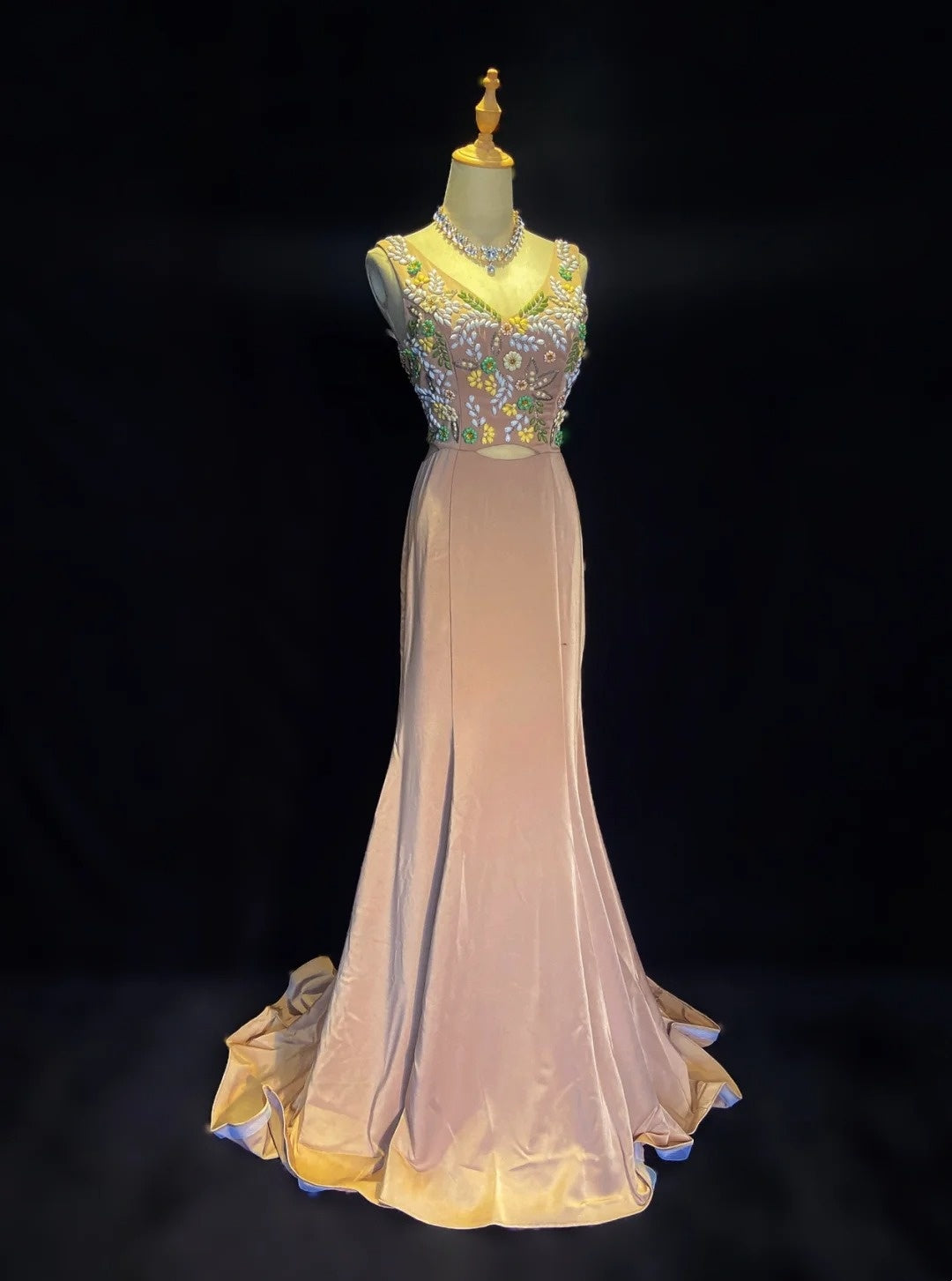 Belles Robes de Bal Sirène Col en V Rose Poudré avec Fleurs et Perles Longues Tenues de Soirée N3315
