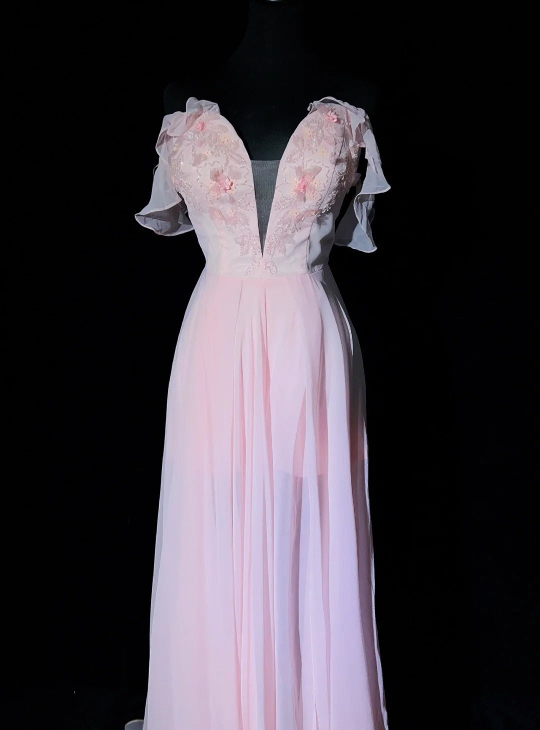 Vintage Ballkleider 80er A-Linie Sweetheart Rosa Chiffon mit Perlen Verzierungen Halboffizielle Abendgarderobe N3630