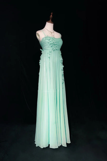 Vintage Prom Dresses A line Spaghetti Strap Mint Green Chiffon Sleeveless 1980s Long Formal Evening Gown N2630