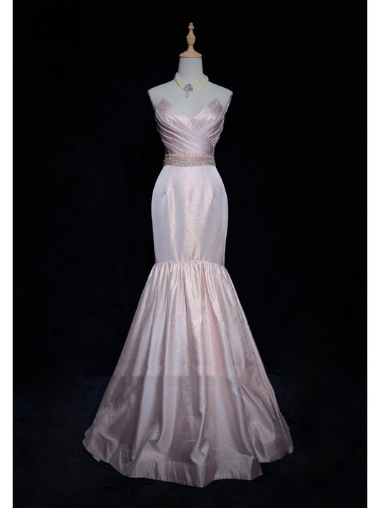Belles robes de bal sirène bustier rose avec volants, longues tenues de soirée N3346